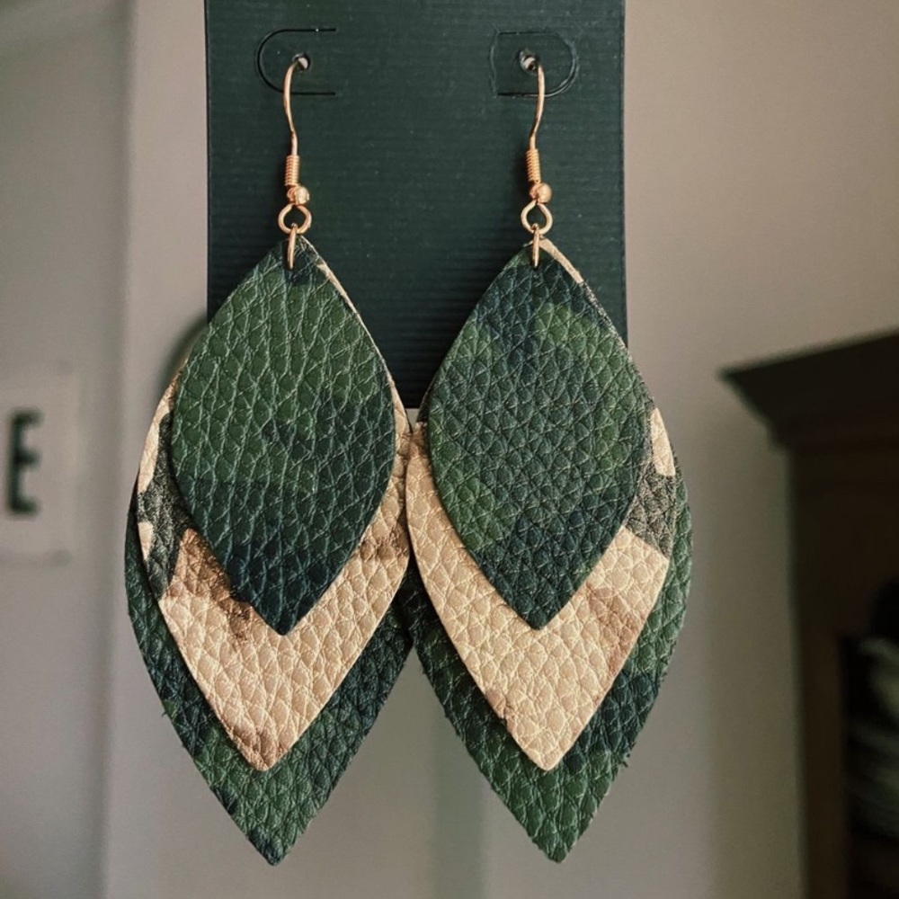 Leather camo earrings